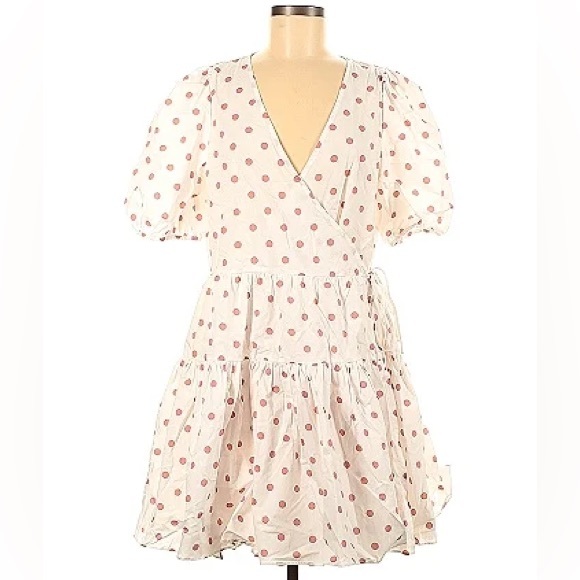 J Crew White and pink polka dot wrap dress - Picture 1 of 3